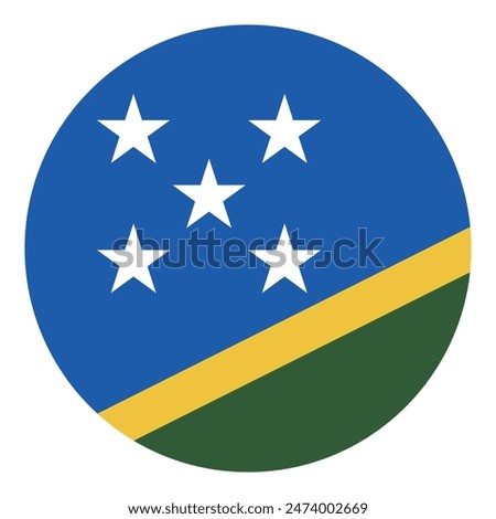 Solomon Islands flag. Button flag icon. Standard color. Round button icon. The circle icon. Computer illustration. Digital illustration. Vector illustration.