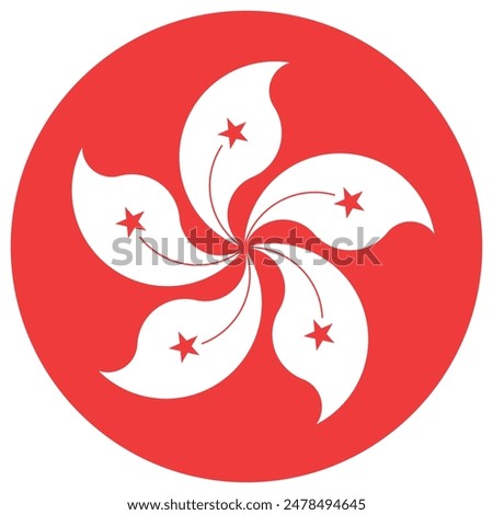 Hong Kong flag. Hong Kong circle flag. Standard color. Round button icon. Circle icon. Computer illustration. Digital illustration. Vector illustration.
