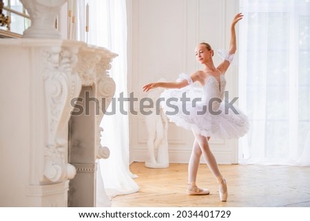 Similar – Image, Stock Photo Slender ballerina in ballet pose on stool