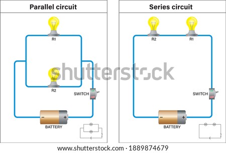 Series and parallel circuits Battary graphics vector illustration EPS file format