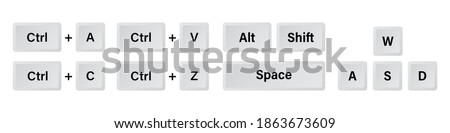 Computer key combinations. Set of key combitations. Command set icons. Click button. Computer keyboard button set. Vector graphic. EPS 10