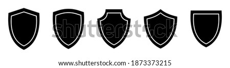 Shields line icon set. Different shields shapes. Line art. Protect badge. Black security icon. Protection symbol. Security logo.Vector graphic. EPS 10