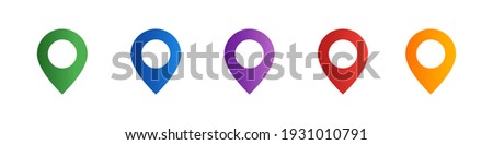 Location pointer icon set. Map pins set. Location symbols collection. GPS navigation pointer. Navigation concept. Place indicator. Geolocation signs set. Geotargeting pin. Vector graphic. EPS 10