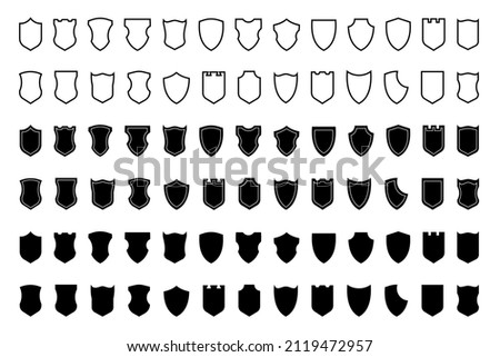Shield icons set. Collection of security shield icons isolated on white background. Protect shield vector. Safety, protection, defence symbol. Vector banner. Logo, label. EPS 10