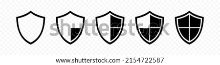 Shield vector icon set. Different shields shapes.Flat black isolated shields. Black security icon. Protection symbol. Security logo.Vector graphic. EPS 10