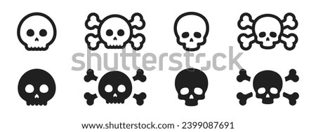 Crossbones and Skull vector icon set. Cartoon crossbones and skull icons. Caartoon skeleton icons. Skull icon set.