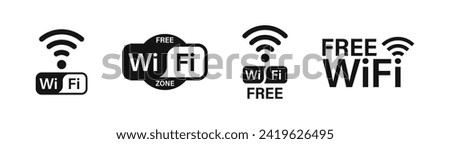 Free Wi-Fi. WiFi icon set. Internet connection symbols. Wireless internet symbols. Wifi zone