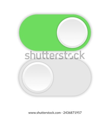 Switch toggle buttons. Switch buttons. App switch button interface. Vector toggles. On Off switcher icons. 