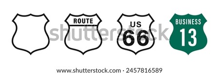 Interstate route sign set. Interstate roads. US Route 66. International road signs. 