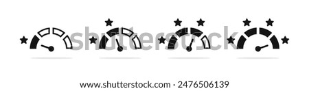 Rating scale meter. Indicator icons. Rating customer satisfaction meter. Tachometer, speedometer, indicators, score.