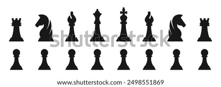 Chess silhouettes. Chess icons set.  Chess vector icons. Chess figures. Chessboard