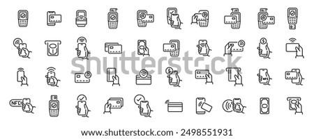 Payment icons. Money transfer. Online payment. Payment options. Payment linear icon set. Credit card,terminal,smartphone, cash money. Pay with Phone