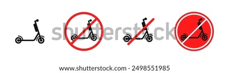 No scooter icon. No scooters signs. Scooter prohibition. Scooter restricted. Scooter access not.