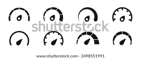 Speedometer icons. Speed indicator. Speedometers icons set. Speed guage. Risk indicator. Risk meter