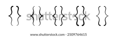 Text brackets. Set of braces or curly brackets icons. Bracket icon collection. Typography brackets symbols. Parenthesis set