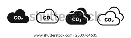 Cloud co2 reduction vector icons. Reduce co2 gas icon set. Carbon reduction cloud sign. CO2 icons.