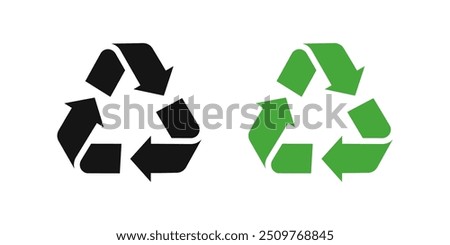 Recycle symbols. Recycling arrow icons. Reusing symbols. Recycling label. Recycle badge. Recycling icons. Recycle, reuse and reduce icons.