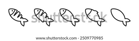 Fish vector icons. Vector outline fish icons. Fish illustration. Fishing symbols. Seafood icons. Linear fish icons.