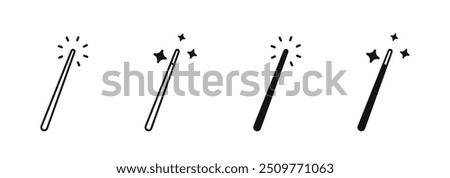 Magic stick vector icons. Magic wand icons. Magic wand illustration. Magic and miracle symbols.