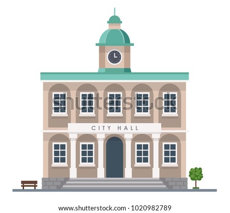 City hall building in flat style isolated on white background - Urban architecture.  Vector illustration design template