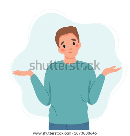 Man shrugging with a curious expression, doubt or question, vector illustration in flat style