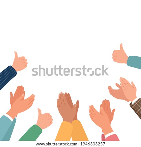 Approval, clapping hands and thumbs up. Vector illustration in flat style