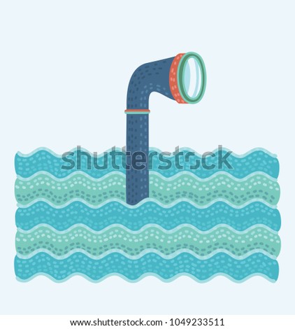 Vector cartoon illustation of Metal periscope in the waves above the water.