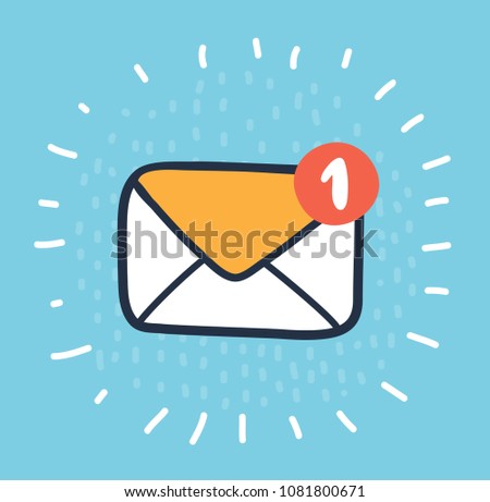 Cartoon vector illustration of envelope icon with unread message. Hand drawn funny concept.