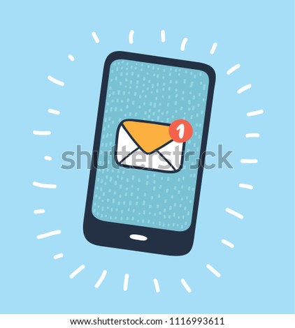 Vector cartoon illustration of Smartphone email or sms icon. Mobile mail sign. Smartphone display.