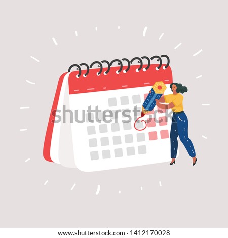 Cartoon vector illustration of woman check calendar have plan on memo, Working and day planning concept. Female human character on white background.