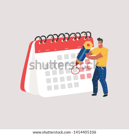 Cartoon vector illustration of man with pencil and calendar. Planning and Scheduling Concept. Human character on white background.