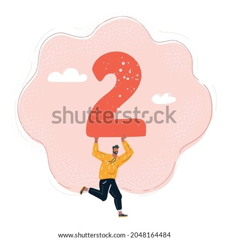 Cartoon vector illustration of man hold big Number 2
