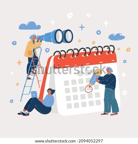 Cartoon vector illustration of Company business team working together planning and scheduling. Searching, working. Project manader