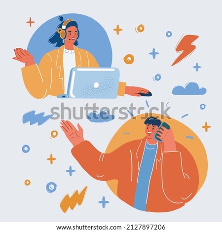 Cartoon vector illustration of Communication man calling in support service