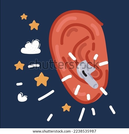 Cartoon vector illustration of Ear and wireless pad over dark background