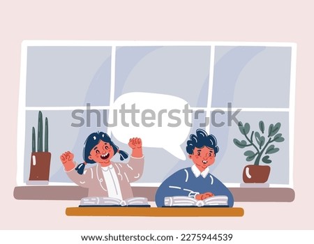 Cartoon vector illustration of boys and girl students in the desk