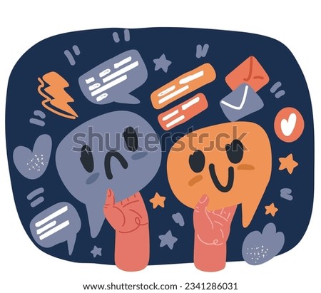 Cartoon vector illustration of Circle buttons. Speech bubble smile face icons. Happy, sad, cry signs. Happy smiley chat symbol. Sadness depression and crying signs Winner concept over dark