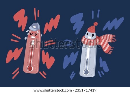 Cartoon vector illustration of Celsius and Fahrenheit thermometers.