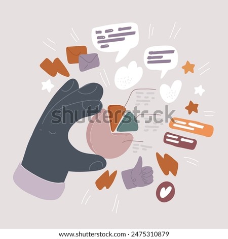 Cartoon vector illustration of Hand Giving A Pie Chart. Data usage pie chart in hand. Hand Pie Chart Icon Vector. Hands give circle diagram illustration. Report Graph Logo.