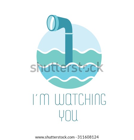 Illustration of periscope in the waves and lettering I'm Watching You on white isolated background