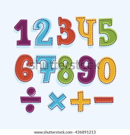 Colorful Funny set of Numbers Cartoon. Vector Collection