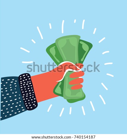 Vector cartoon illustration of human hand holding cash. Pay the US dollar. Colorful concept in modern style.