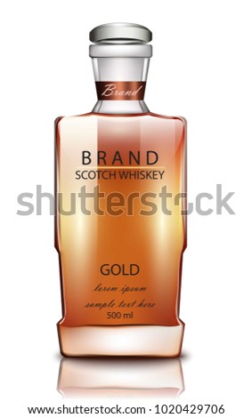 Scotch whiskey brand bottle Vector realistic. Product packaging mock up. 3d illustrations