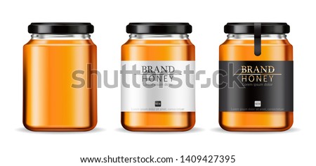 Honey Vector realistic mock up. Product placement label design. Detailed 3d illustration