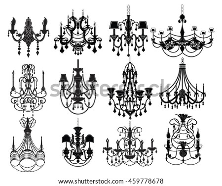 Classic Chandelier Set Collection Luxury Decor Accessory Design Vector Illustration Sketch Classic Chandelier Set Collection Luxury Decor Accessory Design Vector Illustration Sketch