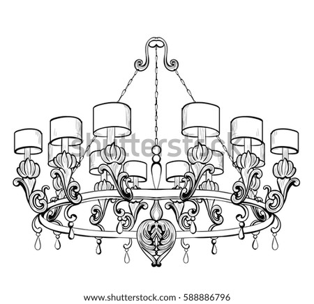Vintage Baroque Elegant Chandelier Vector Luxury Royal Rich Style Decor Classic Lamp Illustration Sketch Vintage Baroque Elegant Chandelier Vector Luxury Royal Rich Style Decor Classic Lamp Illustration Sketch