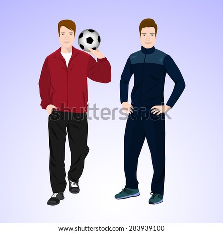Two sports man with a soccer ball.