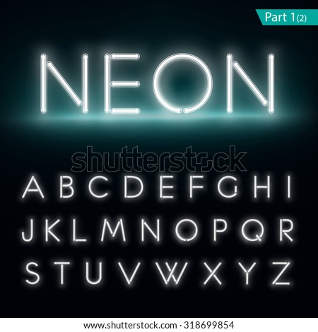 Neon alphabet. Glowing font. Vector format part 1 