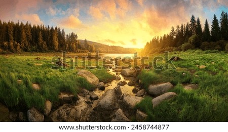 Image, Stock Photo Scenic landscape of lake surrounded by mountains in Spain