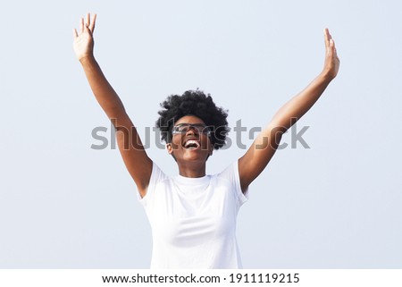 Similar – Image, Stock Photo Young, tall, smiling woman in front of red wall